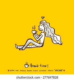Hand drawn cafe poster illustration - vector