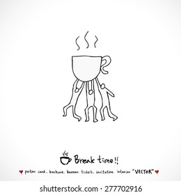 Hand drawn cafe poster illustration - vector