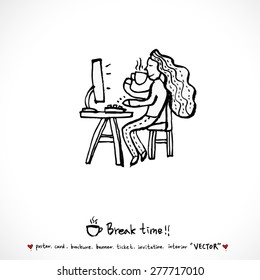 Hand drawn cafe poster illustration - vector