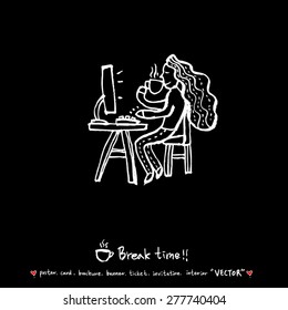 Hand drawn cafe poster illustration - vector