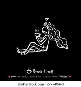 Hand drawn cafe poster illustration - vector