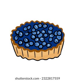 Hand drawn cake with berries isolated on white background. Food illustration isolated on white. Bakery product
