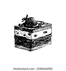 Hand drawn cake with berry. Isolated sketch illustration on white background