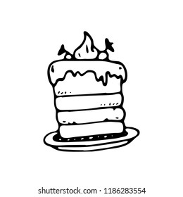 Hand drawn cake doodle icon. Hand drawn black sketch. Sign symbol. Decoration element. White background. Isolated. Flat design. Vector illustration.