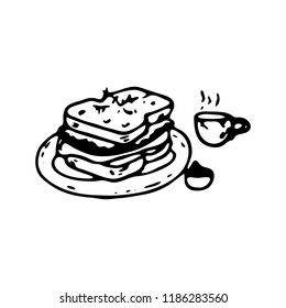 Hand drawn cake doodle icon. Hand drawn black sketch. Sign symbol. Decoration element. White background. Isolated. Flat design. Vector illustration.