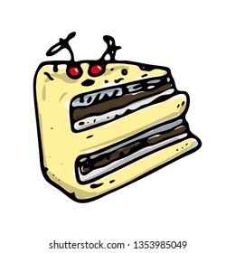 Hand drawn cake doodle icon. Hand drawn black sketch. Sign symbol. Decoration element. White background. Isolated. Flat design. Vector illustration.