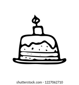 Hand drawn cake doodle. Sketch children's toy icon. Decoration element. Isolated on white background. Vector illustration.