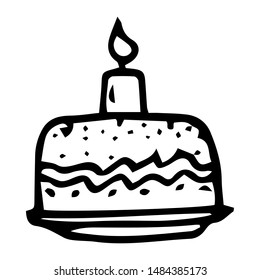 Hand drawn cake doodle. Sketch children's toy icon. Decoration element. Isolated on white background. Vector illustration.
