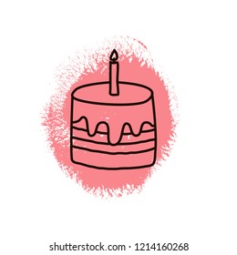 Hand drawn cake in doodle style with paint stain. Vector illustration suitable for posters, greeting cards and templates.