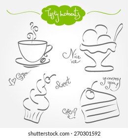 hand drawn cake and ice-cream vector set