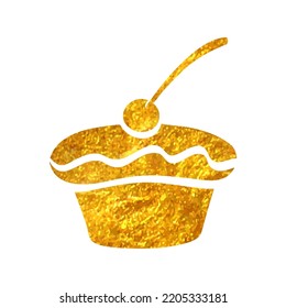 Hand drawn Cake icon in gold foil texture vector illustration