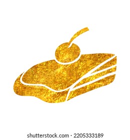 Hand Drawn Cake Icon In Gold Foil Texture Vector Illustration