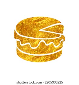 Hand drawn Cake icon in gold foil texture vector illustration