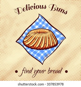Hand drawn cake on a blue napkin. Vector illustration for bakery or bread shop.