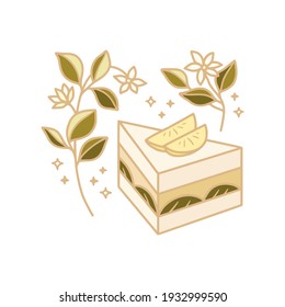 hand drawn cake, pastry and bakery elements with strawberry and floral illustration for food logo, label, brand, sticker or product decoration
