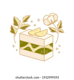 hand drawn cake, pastry and bakery elements with strawberry and floral illustration for food logo, label, brand, sticker or product decoration