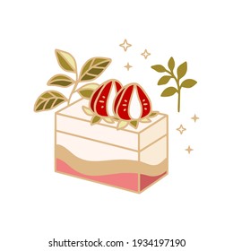 hand drawn cake, pastry and bakery elements with strawberry and floral illustration for food logo, label, brand, sticker or product decoration