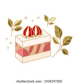 hand drawn cake, pastry and bakery elements with strawberry and floral illustration for food logo, label, brand, sticker or product decoration