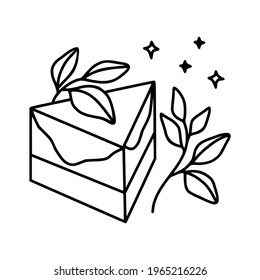 hand drawn cake, pastry and bakery elements with strawberry and floral illustrations for food logo, brand, sticker, children coloring page, book, or product decoration