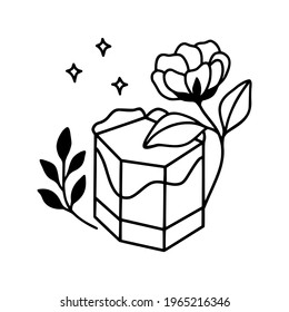 hand drawn cake, pastry and bakery elements with strawberry and floral illustrations for food logo, brand, sticker, children coloring page, book, or product decoration
