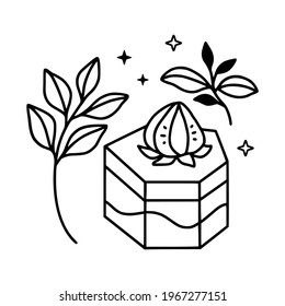 hand drawn cake, pastry and bakery elements with strawberry and floral illustrations for food logo, brand, sticker, children coloring page, book, or product decoration