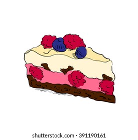 Hand drawn cake with raspberry. Vector illustration.