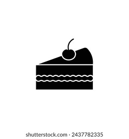 Hand drawn cake slice icon. Black and white cake with cherry isolated vector illustration
