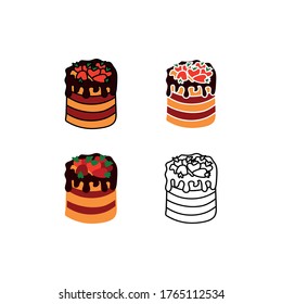 Hand drawn cake with strawberries. Doodle. Vector illustration. eps 10