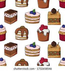 Hand drawn cake vector seamless pattern