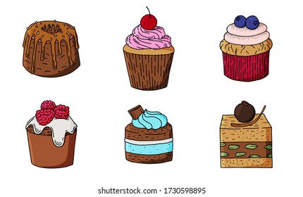 Hand drawn cake vector set