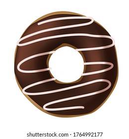 Hand drawn cakes, chocolate donuts, donuts, vector illustration, top view sweets, menu design coffee shop elements. Flat style, delivery box, icon