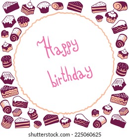 Hand drawn Cakes and dessert greeting card