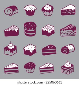 Hand drawn Cakes and dessert icons set