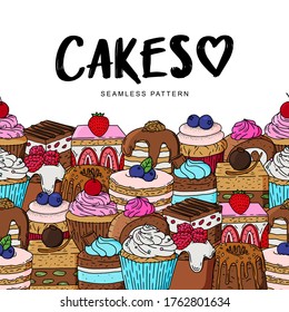 Hand drawn cakes love vector seamless pattern 
