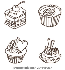 Hand drawn cakes muffins sweets for bakery, cafe