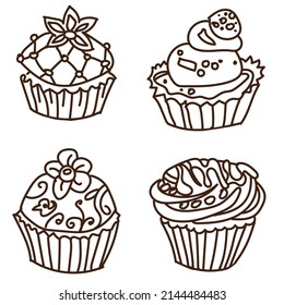 Pasteles dibujados a mano dulces de muffins para panadería, café