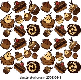 hand drawn cakes seamless pattern