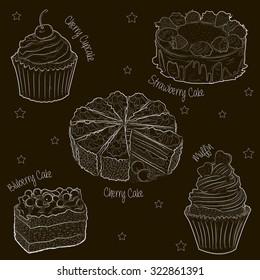 Hand drawn cakes set. Vector