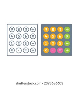 calculadora dibujada a mano. calculadora de doodle. garrafbble 0-9 números matemáticos. símbolo de proceso dibujado a mano cuatro