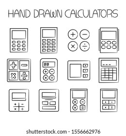 hand drawn calculator icons set