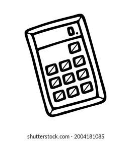 Hand drawn calculator, school, office items isolated on a white background. Doodle, simple outline illustration. It can be used for decoration of textile, paper.