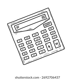 Ilustración vectorial de boceto de calculadora dibujada a mano. Doodle de finanzas y contabilidad de Antiguas