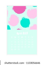 Hand drawn Calendar 2019, April month concept design. Creative Design Template with abstract ink and chalk grunge texture. Vector Illustration EPS 10 file