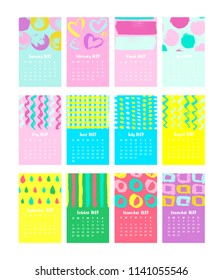 Hand drawn Calendar 2019 concept design. Creative montly template with abstract ink and chalk grunge texture. Vector Illustration EPS 10 file