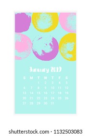 Hand drawn Calendar 2019, January month concept design. Creative Design Template with abstract ink and chalk grunge texture. Vector Illustration EPS 10 file