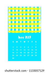 Hand drawn Calendar 2019, June month concept design. Creative Design Template with abstract ink and chalk grunge texture. Vector Illustration EPS 10 file