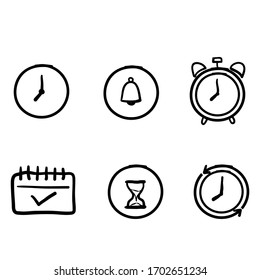 hand drawn Calendar and Clock related line icon set. Time and date linear icons. Countdown and timer
