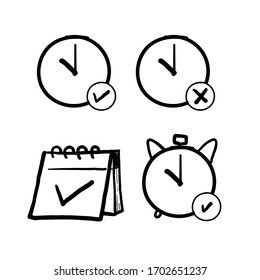 hand drawn Calendar and Clock related line icon set. Time and date linear icons. Countdown and timer