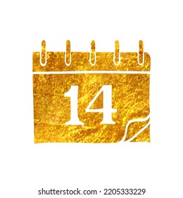 Hand drawn Calendar icon in gold foil texture vector illustration