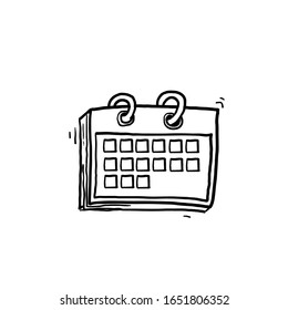 hand drawn calendar icon illustration with doodle line art style vector isolated